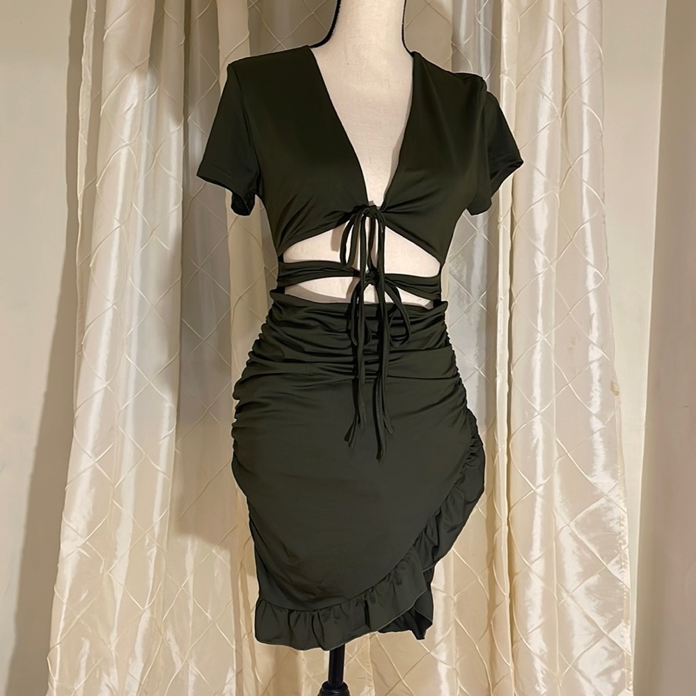 Olive green Bodycon cutout dress